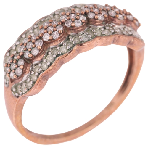 1287 - A 9ct rose gold diamond flowerhead half eternity ring, set with modern round brilliant-cut diamonds,... 