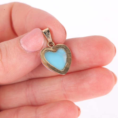 1291 - A 14ct gold larimar heart drop pendant, 23.4mm, 2.4g