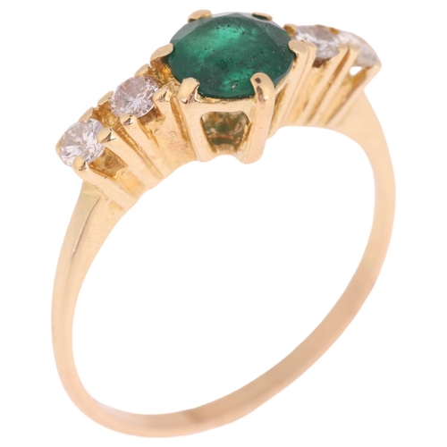 1293 - A modern emerald and diamond dress ring, apparently unmarked, setting height 7.2mm, size O, 2.4g