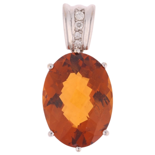 1299 - A modern 18ct white gold citrine and diamond drop pendant, set with oval rose-cut citrine and modern... 