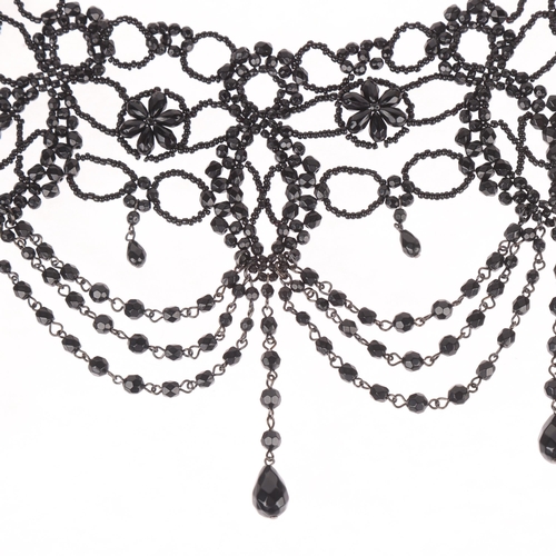 1304 - DANTE - a costume jewellery black bead festoon bib necklace, in the Victorian style, 40cm, 54.6g, wi... 