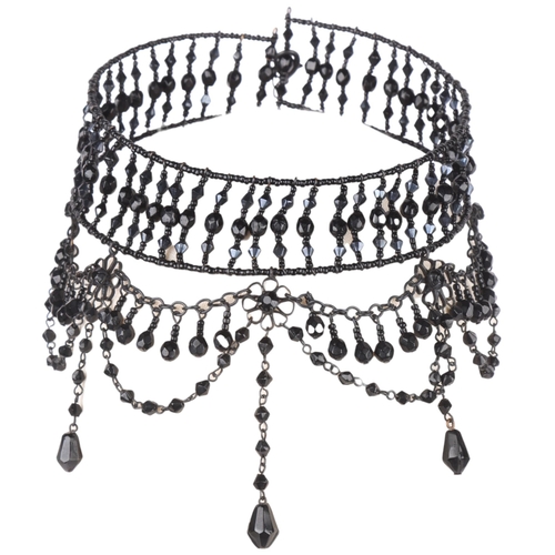 1305 - DANTE - a costume jewellery black bead festoon collar necklace, in the Victorian style, approx 40cm,... 