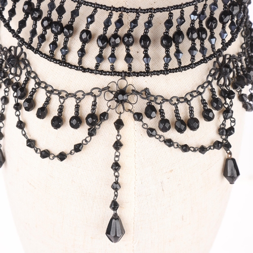 1305 - DANTE - a costume jewellery black bead festoon collar necklace, in the Victorian style, approx 40cm,... 