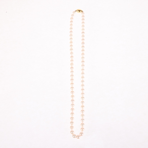 1306 - A single-row cultured pearl bead necklace, with 9ct gold barrel clasp, set with 6.1mm pearl, 48cm, 2... 