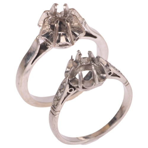 1311 - 2 ring mounts, comprising 18ct white gold, size G, 3g, and platinum, size F, 2g (2)