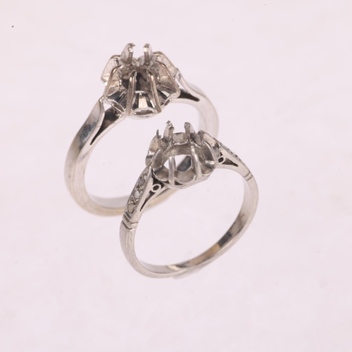 1311 - 2 ring mounts, comprising 18ct white gold, size G, 3g, and platinum, size F, 2g (2)