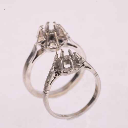 1311 - 2 ring mounts, comprising 18ct white gold, size G, 3g, and platinum, size F, 2g (2)