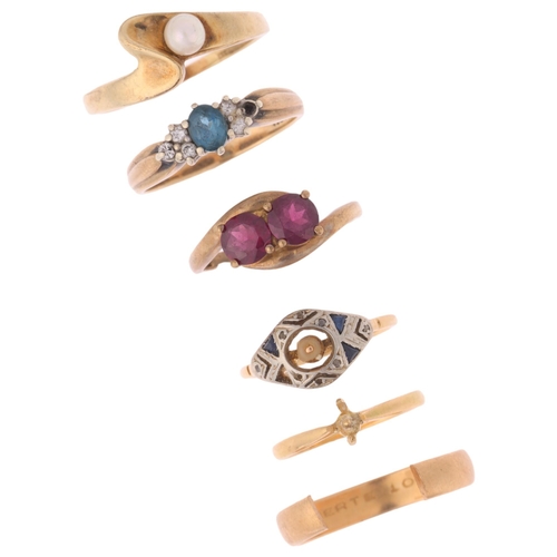 1313 - 6 gold rings, comprising 3 x 18ct, 5.5g, 2 x 9g, 5g, and 1 x 8ct, 3g (6)