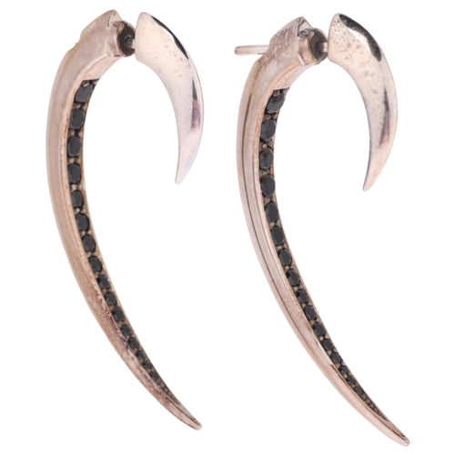 1317 - SHAUN LEANE - a pair of sterling silver black spinel Hook earrings, unsigned, 39.2mm, 6.8g, RRP £425