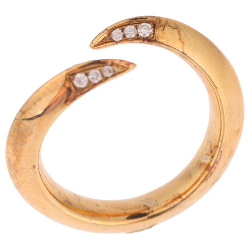 1318 - SHAUN LEANE - a vermeil sterling silver diamond Sabre torque ring, set with modern round brilliant-c... 