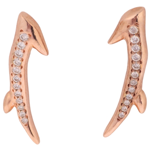 1319 - SHAUN LEANE - a pair of rose gold vermeil sterling silver diamond Cherry Branch earrings, set with m... 