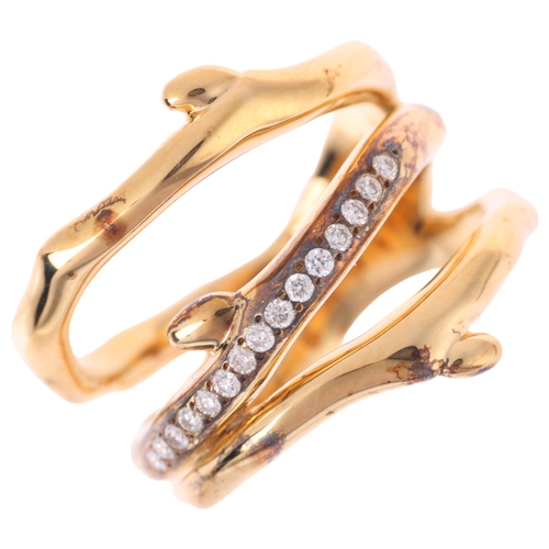 1320 - SHAUN LEANE - a vermeil sterling silver diamond Cherry Blossom 3-branch band ring, set with modern r... 