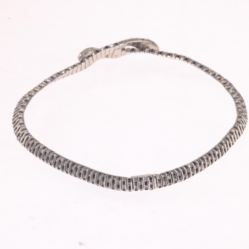 1321 - SCHREIBER & HILLER - an Art Deco German rhinestone snake collar necklace, the double entwined snakeh... 