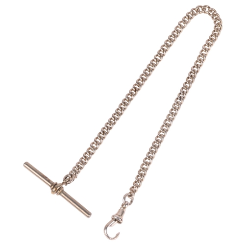 1330 - A silver solid curb link chain bracelet, with sterling dog clip and nickel T-bar, 22cm, 13.5g