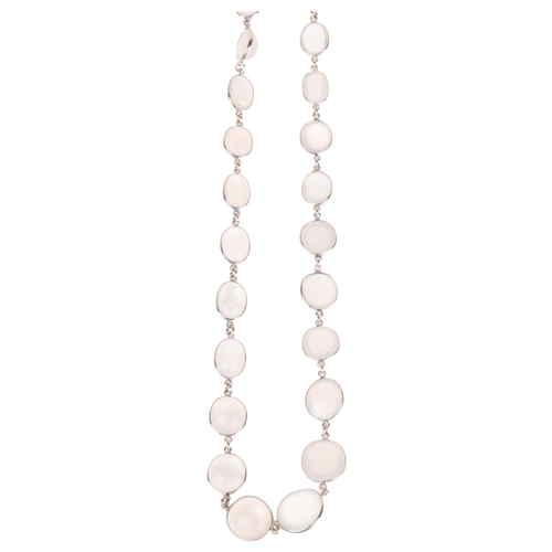 1332 - A sterling silver moonstone Riviere necklace, set with round and oval cabochon moonstones, 52cm, 24.... 