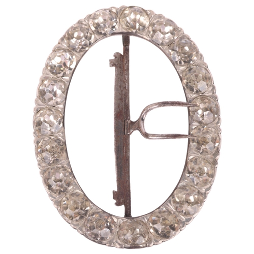 1335 - A Georgian silver and paste oval shoe buckle, with central steel fitting, 75.4mm, 35.8g