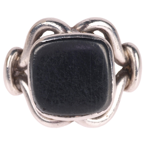 1340 - GEORG JENSEN - a Danish modernist sterling silver hematite panel ring, model no. 27A, setting height... 