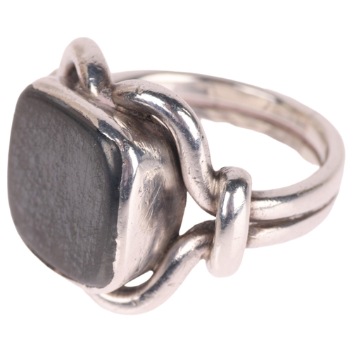 1340 - GEORG JENSEN - a Danish modernist sterling silver hematite panel ring, model no. 27A, setting height... 