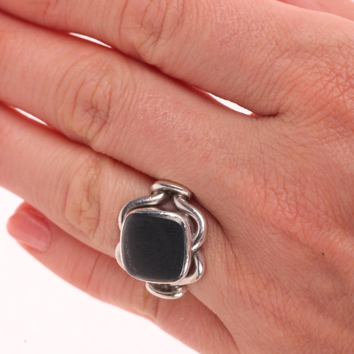 1340 - GEORG JENSEN - a Danish modernist sterling silver hematite panel ring, model no. 27A, setting height... 