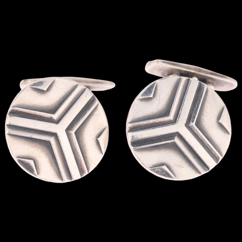 1341 - GEORG JENSEN - a pair of Danish modernist sterling silver cufflinks, designed by Johan Rohde, model ... 