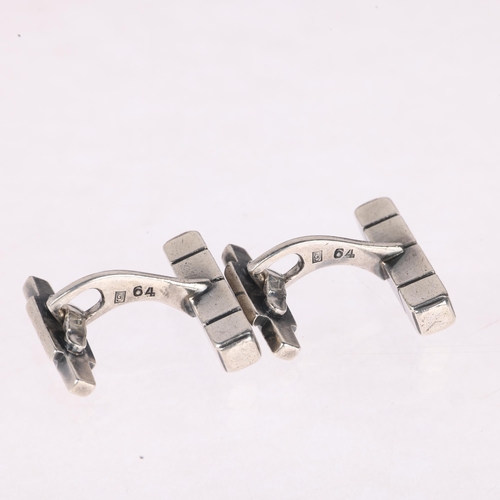 1343 - GEORG JENSEN - a pair of Danish modernist sterling silver block cufflinks, designed by Henry Pilstru... 