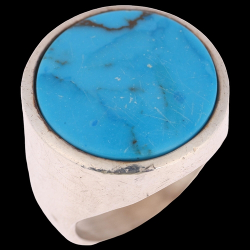 1347 - NIELS ERIK FROM - a Danish modernist sterling silver turquoise panel ring, setting height 20.8mm, si... 