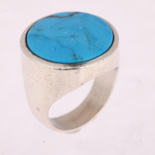 1347 - NIELS ERIK FROM - a Danish modernist sterling silver turquoise panel ring, setting height 20.8mm, si... 