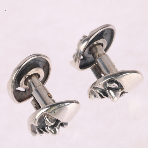 1355 - PEDER MUSSE - a pair of Danish novelty sterling silver theatrical mask cufflinks, with bolt action f... 