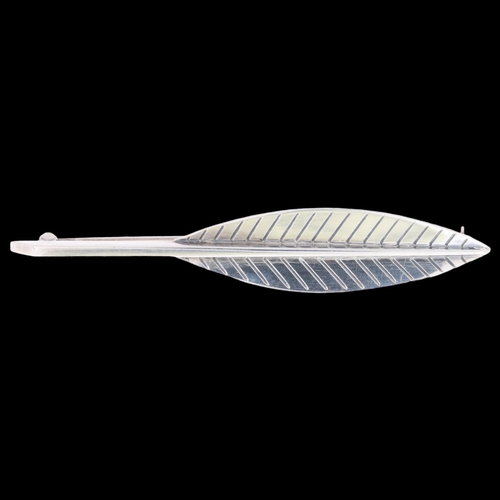 1360 - HANS HANSEN - a Danish modernist sterling silver leaf brooch, model no. 134, 86.1mm, 12.8g