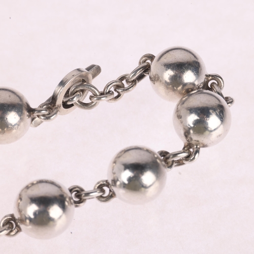 1373 - A Continental sterling silver ball link chain bracelet, unmarked but tests as silver, 18cm, 31.2g