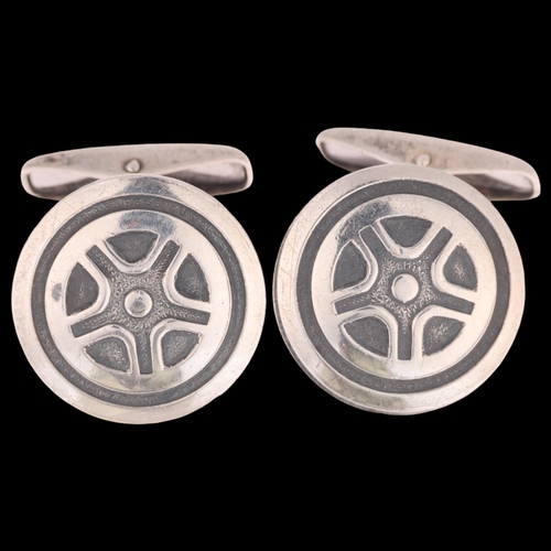 1377 - KALEVALA KORU - a pair of Finnish sterling silver wheel cufflinks, 20.1mm, 14.5g