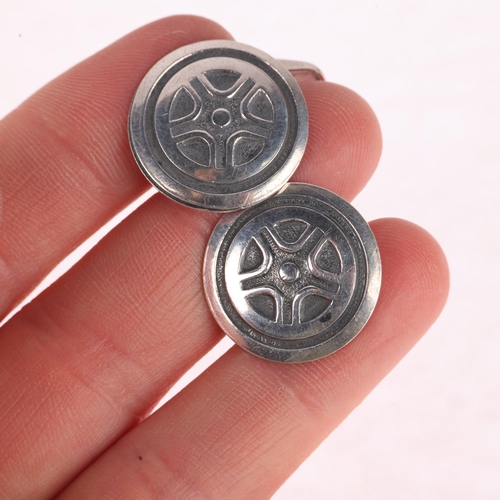 1377 - KALEVALA KORU - a pair of Finnish sterling silver wheel cufflinks, 20.1mm, 14.5g