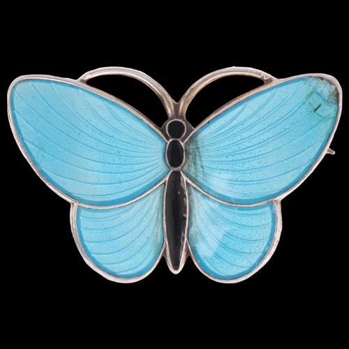 1382 - AKSEL HOLMSEN - a Norwegian sterling silver-gilt enamel butterfly brooch, 28.4mm, 4.2g