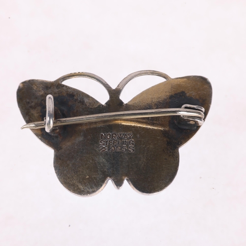 1382 - AKSEL HOLMSEN - a Norwegian sterling silver-gilt enamel butterfly brooch, 28.4mm, 4.2g