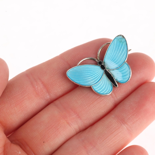 1382 - AKSEL HOLMSEN - a Norwegian sterling silver-gilt enamel butterfly brooch, 28.4mm, 4.2g