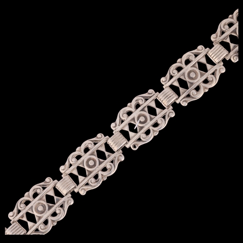 1397 - HORSENS SOLVVAREFABRIK - an Art Deco style Danish silver openwork panel bracelet, 19cm, 25.7g