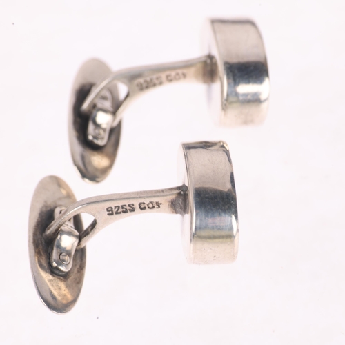 1402 - CARL OVE FRYDENSBERG - a pair of Danish modernist sterling silver black onyx cufflinks, 15.9mm, 9.1g