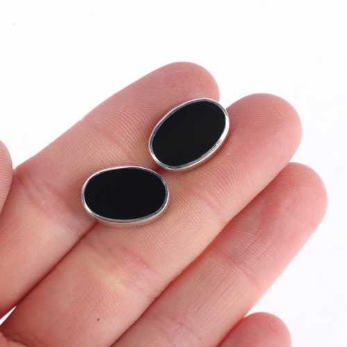 1402 - CARL OVE FRYDENSBERG - a pair of Danish modernist sterling silver black onyx cufflinks, 15.9mm, 9.1g