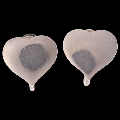 1403 - HANS HANSEN - a pair of Danish modernist sterling silver heart earrings, with screw-back fittings, 1... 