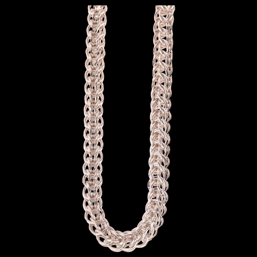 1405 - A heavy sterling silver double hoop link chain necklace, 46cm, 70.2g