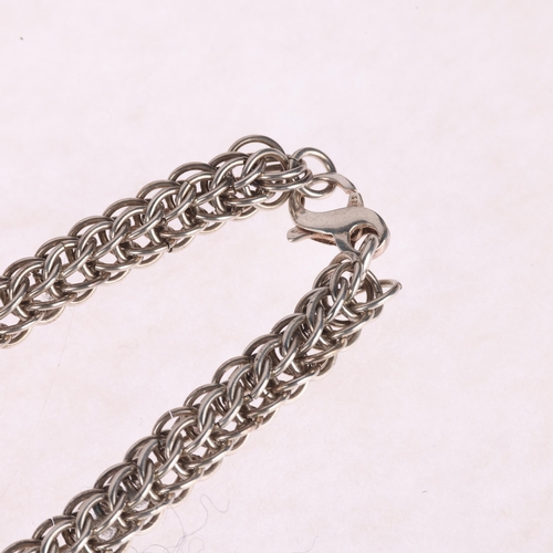 1405 - A heavy sterling silver double hoop link chain necklace, 46cm, 70.2g