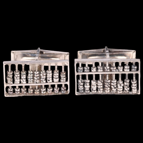 1412 - A pair of Chinese novelty sterling silver abacus cufflinks, 20.2mm, 8g