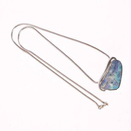 1416 - HARALD WILLIAM JENSEN - a Danish modernist sterling silver boulder opal pendant necklace and ring se... 