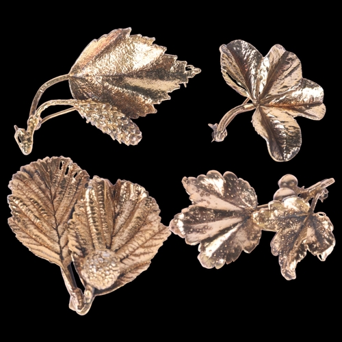 1422 - 4 Danish vermeil sterling silver floral brooches, makers include Tilia, Askhim, etc, largest 58.7mm,... 