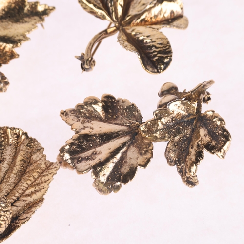 1422 - 4 Danish vermeil sterling silver floral brooches, makers include Tilia, Askhim, etc, largest 58.7mm,... 