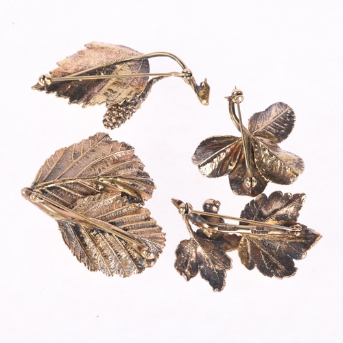 1422 - 4 Danish vermeil sterling silver floral brooches, makers include Tilia, Askhim, etc, largest 58.7mm,... 