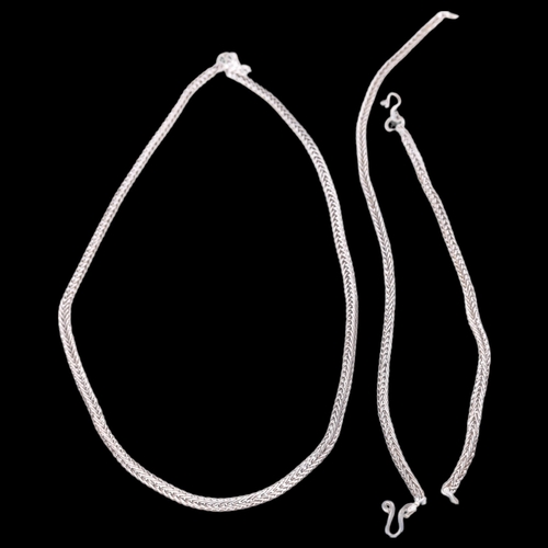 1424 - A Danish silver 3-piece foxtail link chain necklace and bracelet set, necklace 46cm, bracelets 18cm ... 