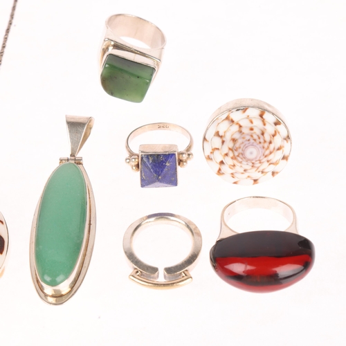 1425 - Various silver jewellery, including shell pendant necklace and ring set, Polish ring, etc, 94.4g gro... 