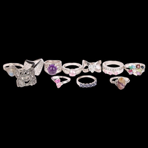 1431 - 11 silver gem set rings, 47g gross