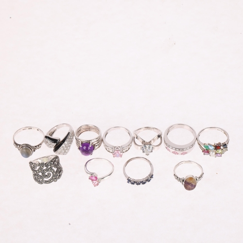 1431 - 11 silver gem set rings, 47g gross